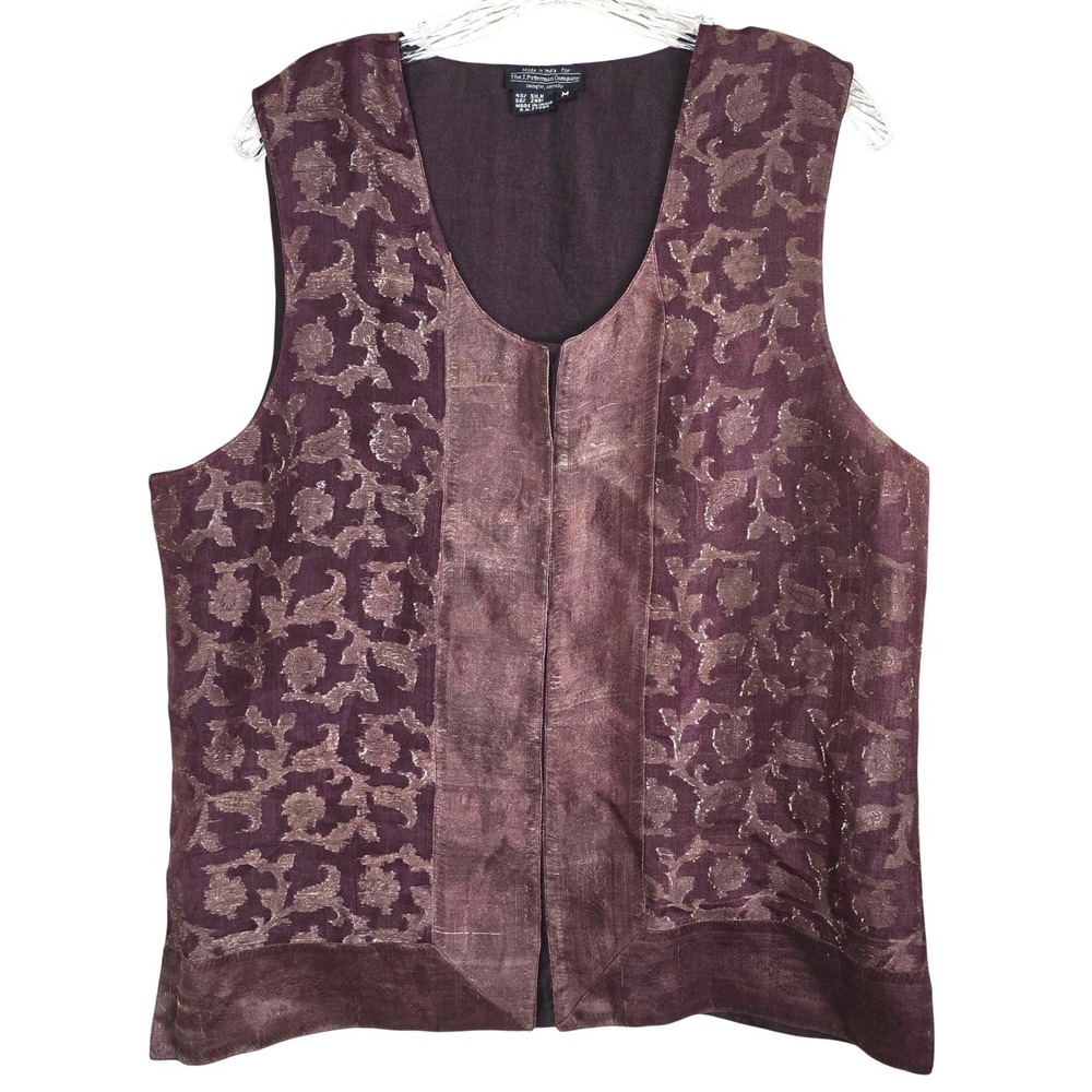 The J. Peterman Company Silk Zari Brocade Vest Blouse Medium Burgundy Gold India